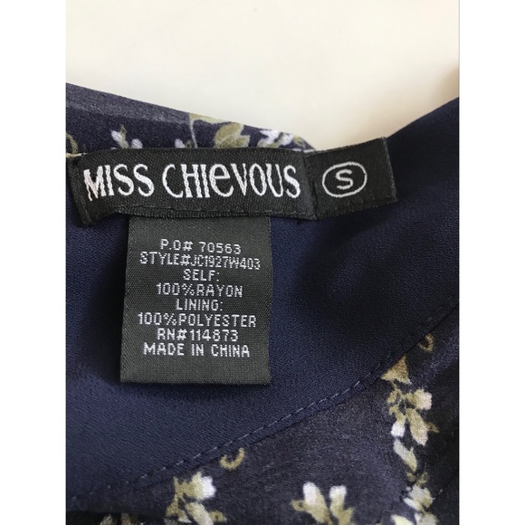 Miss Chievous Women’s Sleeveless Choker Neck Navy Floral Print Rayon Top Small - Picture 6 of 6